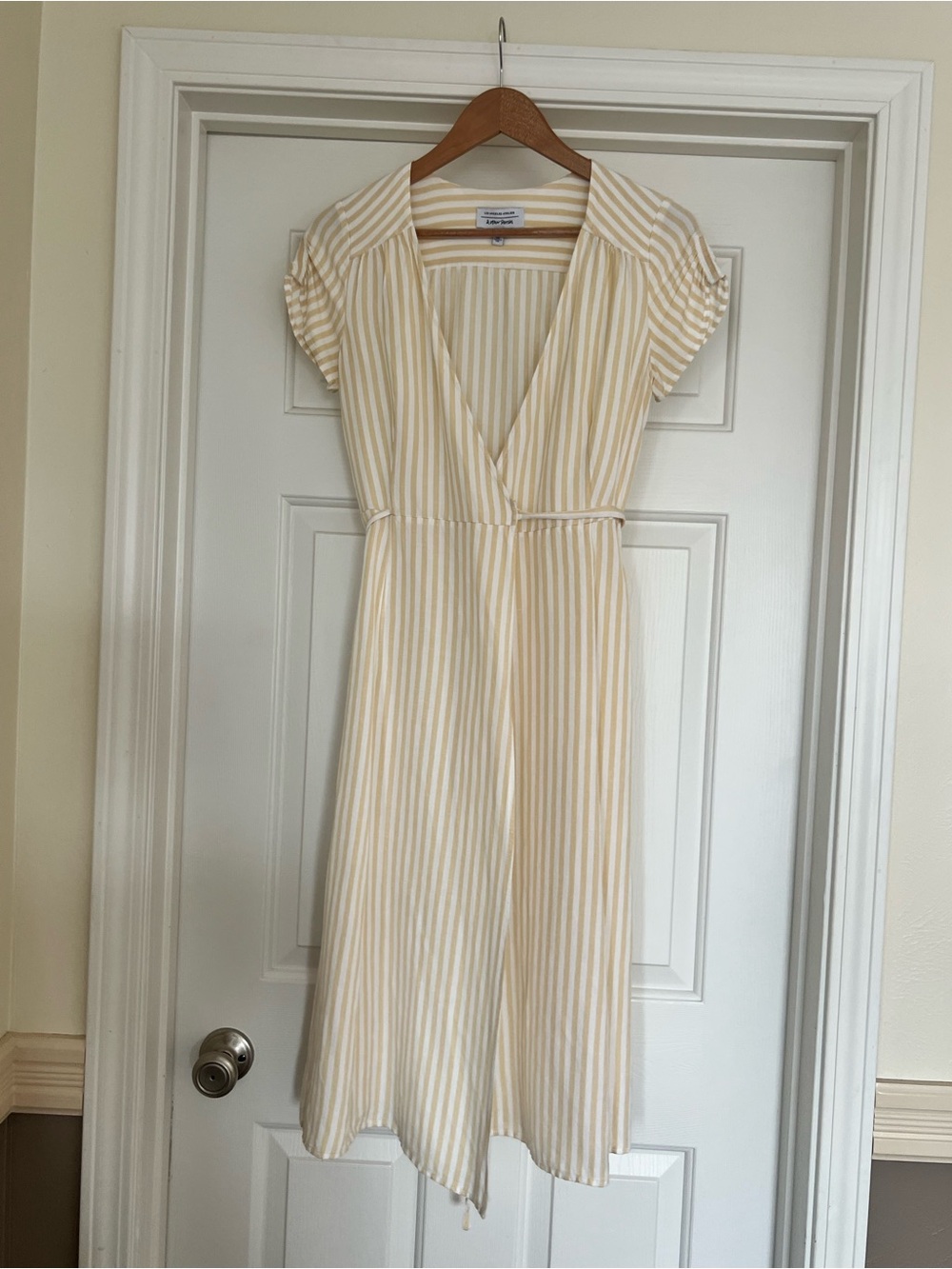 & Other Stories Cream and Light Yellow Striped Wrap Midi Dress